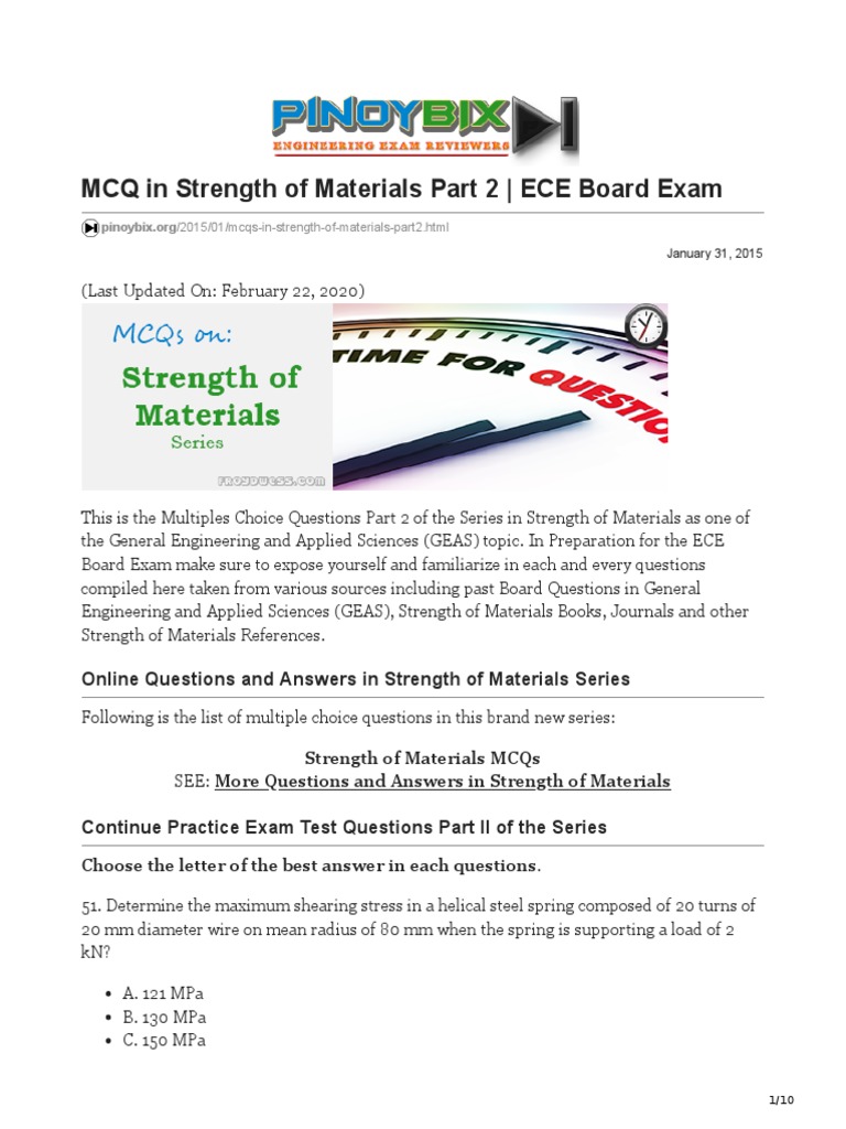 In Strength of Materials Part 2 ECE Board Exam | PDF | Deformation ...