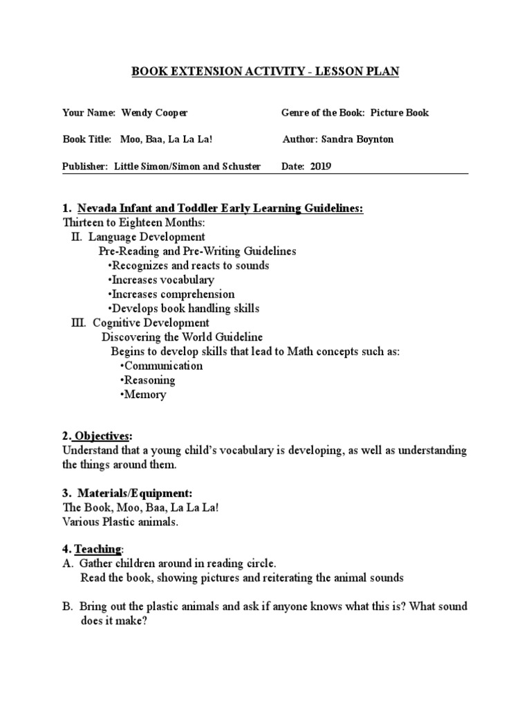Book Extension Activity Lesson Plan PDF Language Development Vocabulary