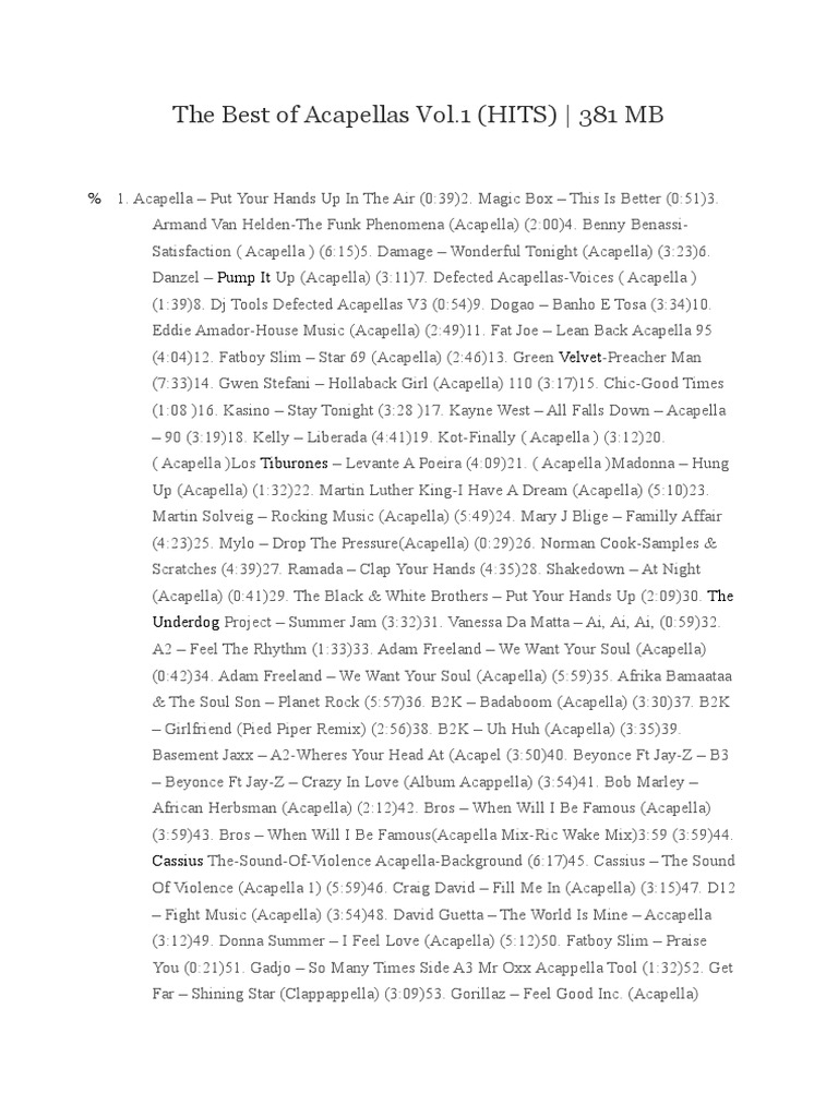 The Best of Acapellas Vol.1 (HITS) 381 MB Musicians Popular Music