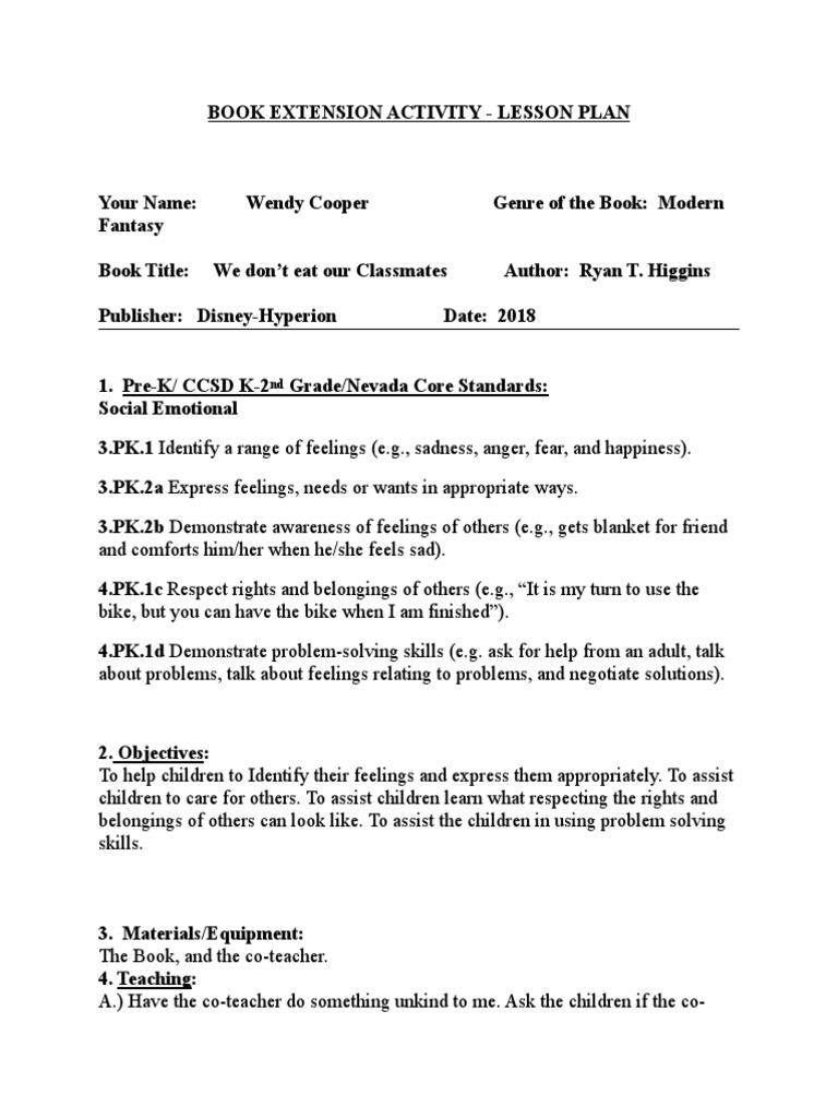 We Don't Eat Our Classmates Activities | PDF | Teaching | Behavior ...