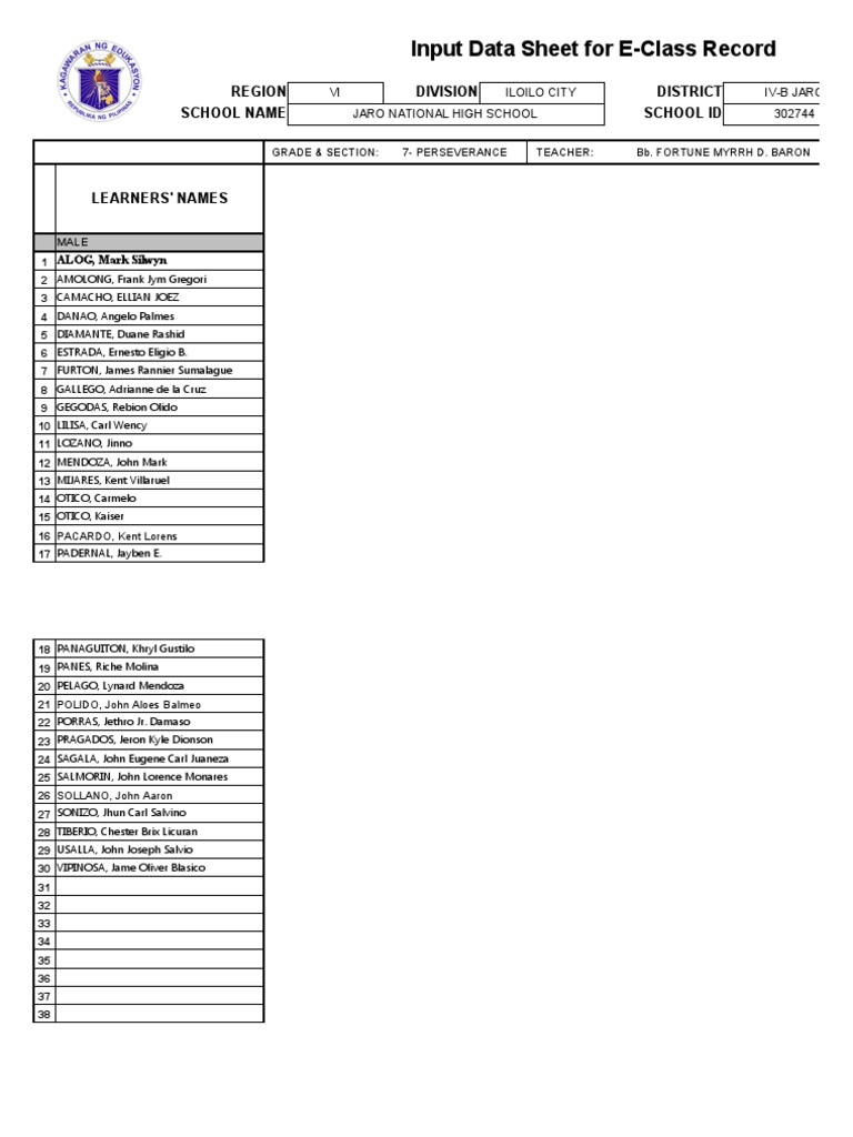 E-Class Record for Filipino 7 Students | PDF