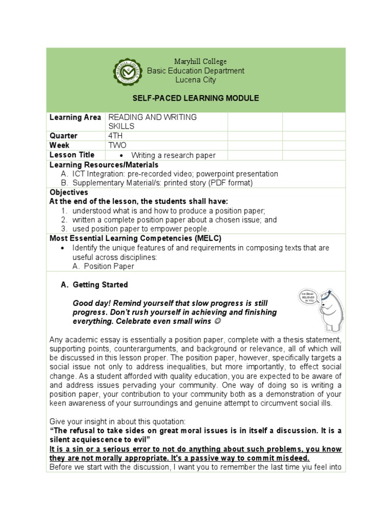 Writing a Position Paper Guide | PDF | Public Health | Learning