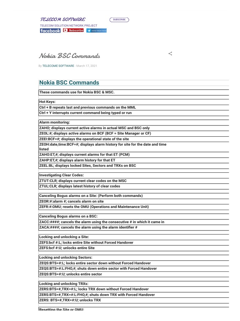 Nokia BSC Commands | PDF | Networks | Information Age