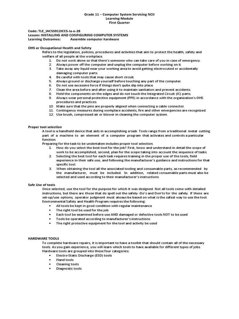 Lesson 5 Assemble Computer Hardware Part 2 PDF Bios