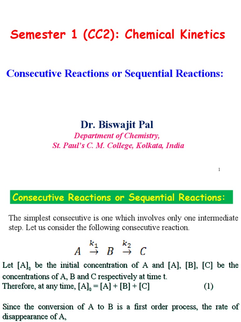 Kinetics of Consecutive Reactions | PDF