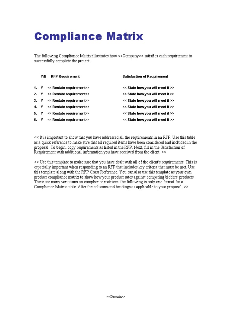Compliance Matrix for RFP Requirements | PDF