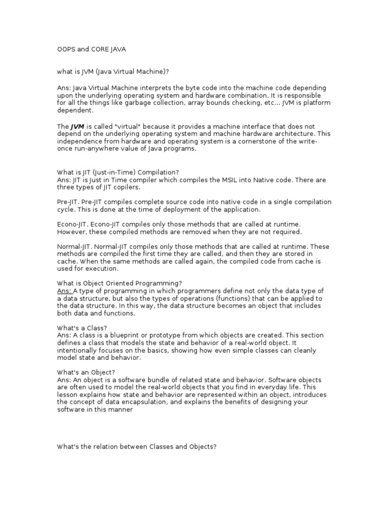 OOPS and CORE JAVA FAQ  Class (Computer Programming  OOPS and CORE JAVA FAQ  Class (Computer Programming