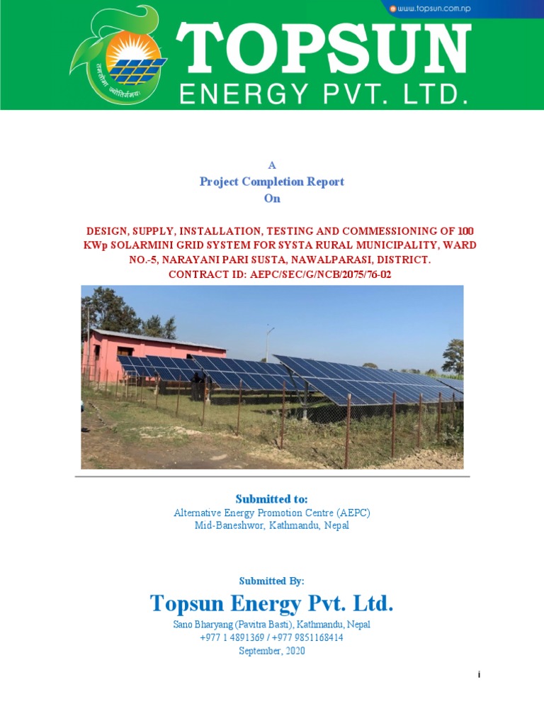 Susta Rural Municipality Solar Project Report | PDF | Photovoltaic ...