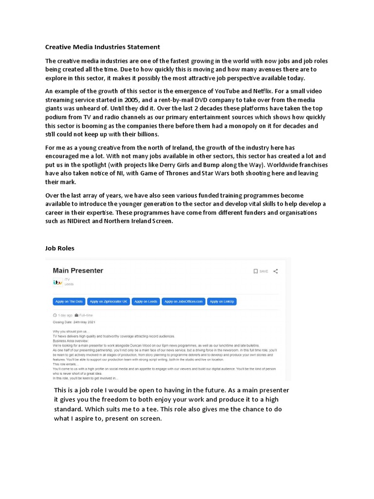 Creative Media Industries Statement | PDF | Business | Finance & Money ...