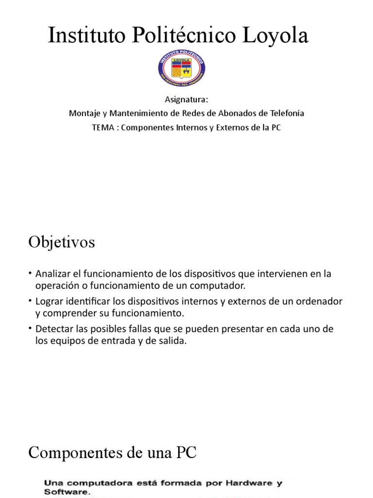 Componentes Internos y Externos de Una PC | PDF | Periférico | Hardware ...