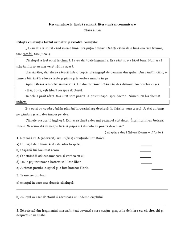 Recapitulare Clasa A 2 | PDF
