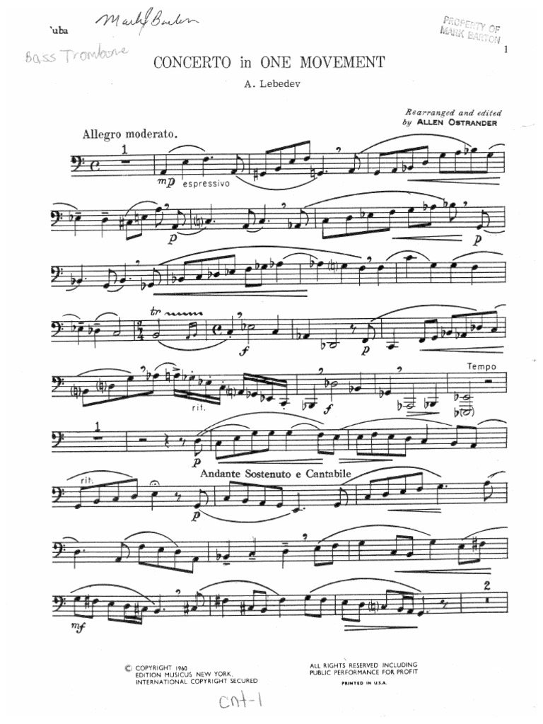 Bass Trombone Lebedev Solo PDF