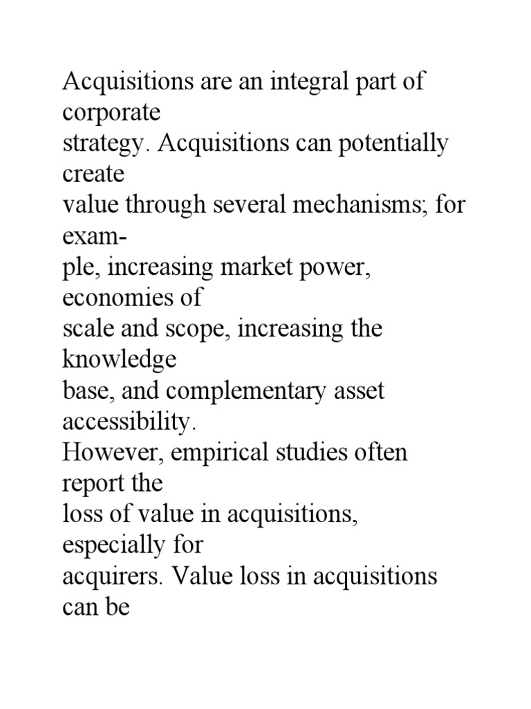 Merger and Acquisition Strategy | PDF | Mergers And Acquisitions ...