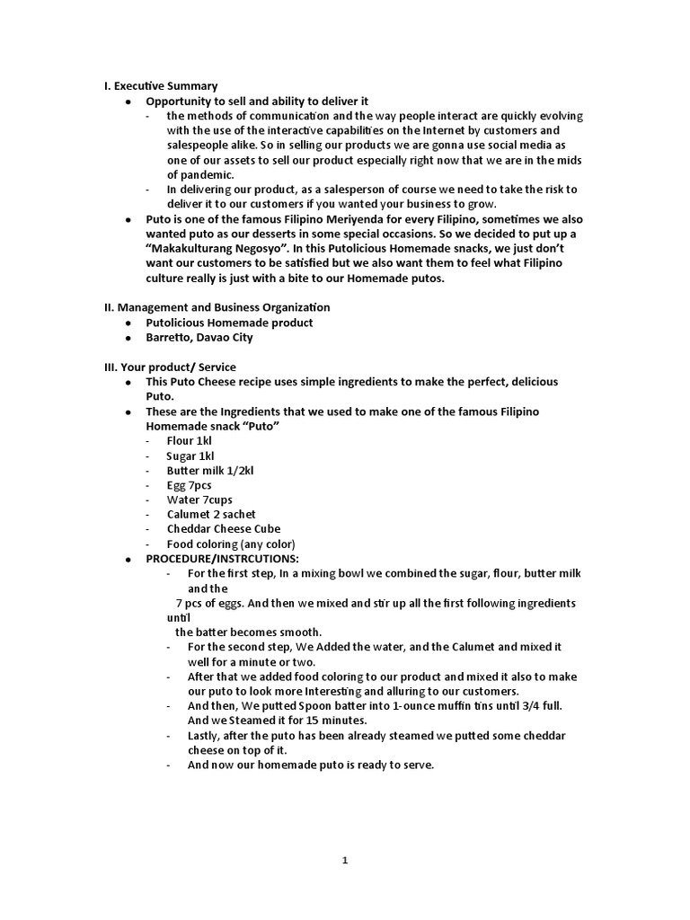 Business Plan | PDF | Foods | Food And Drink