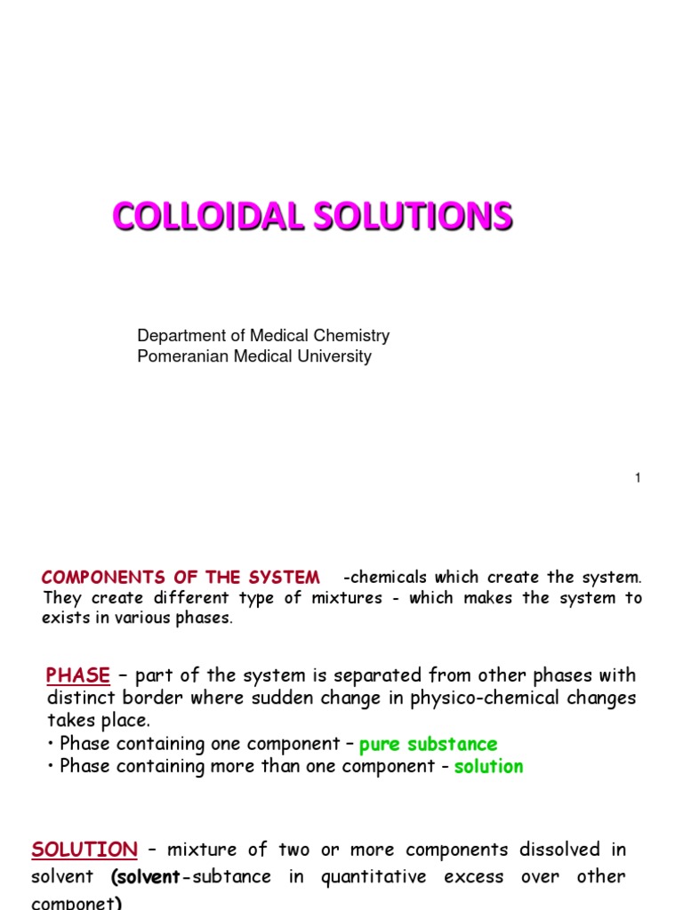 Colloidal Solutions Department of Medical Chemistry Pomeranian Medical University PDF