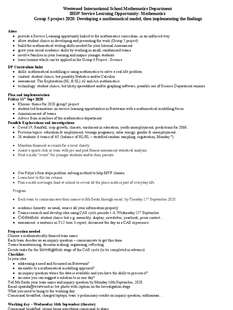 IBDP Mathematics Service Learning Project | PDF | Question | Teaching ...