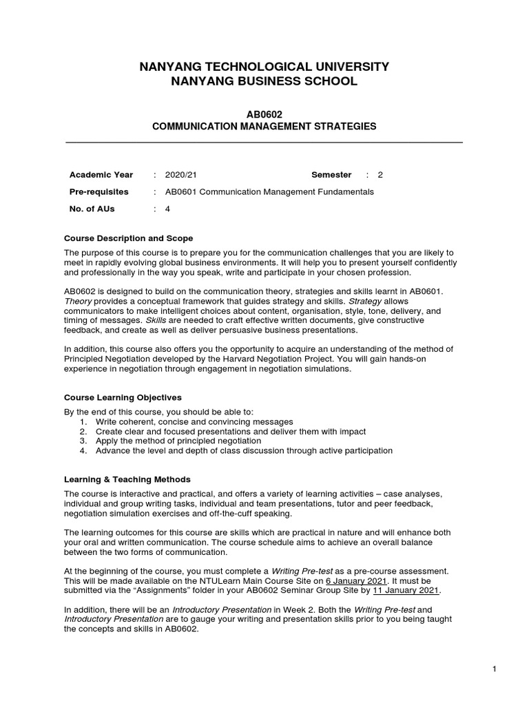 AB0602 Communication Management Course | PDF | Academic Integrity ...