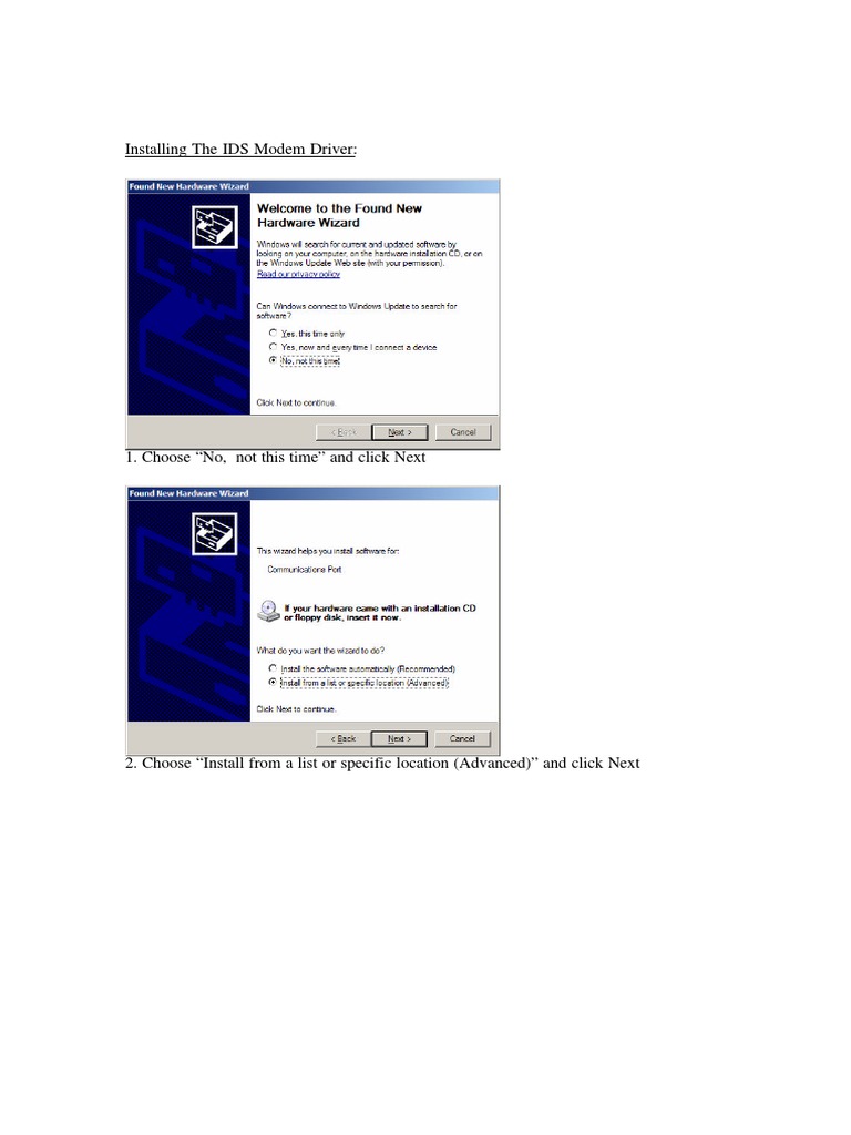 Installing The IDS Modem Driver | PDF