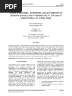 Student Attitudes, Awareness, and Perceptions of Personal Privacy and Cybersecurity in The Use of Social Media An Initial Study