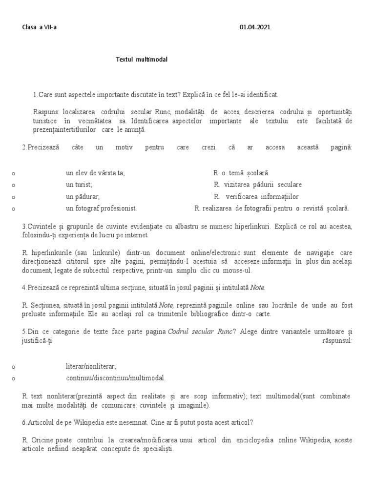 Textul Multimodalclasa A VII | PDF
