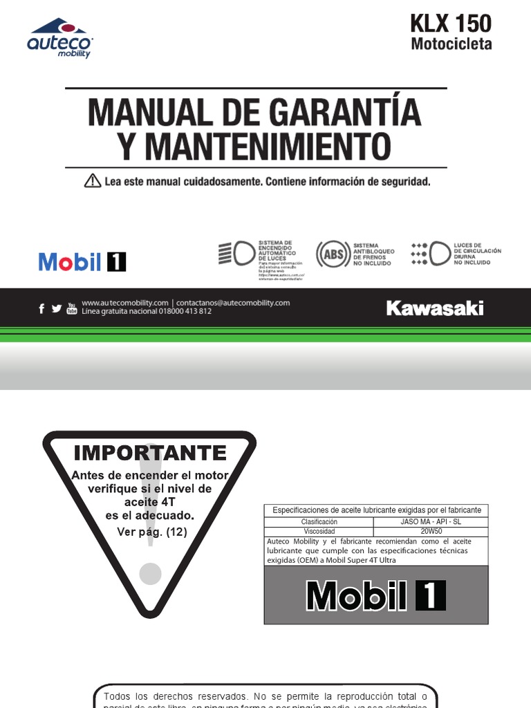 Manual KLX 150 PDF Acelerador Dirigir