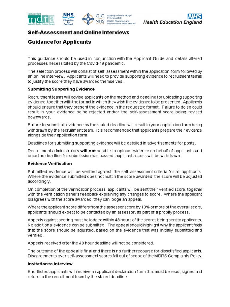 Online Interview and Self Assessment - Applicant Guidance | PDF ...