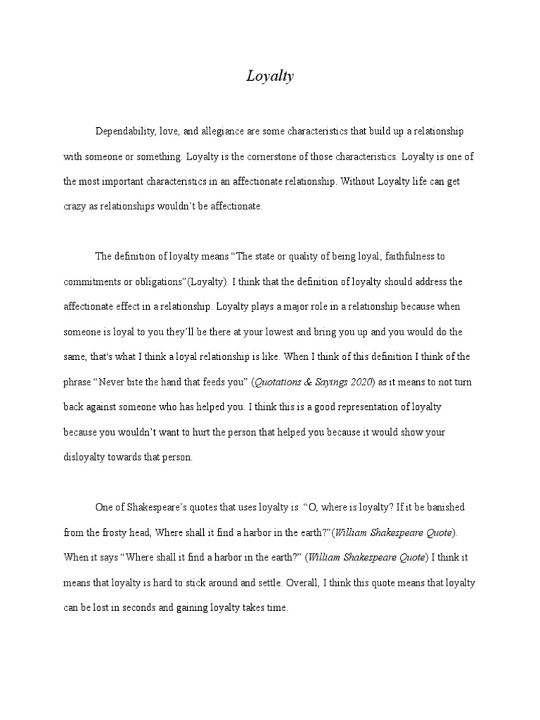 Definition Essay Final Draft | PDF | Loyalty