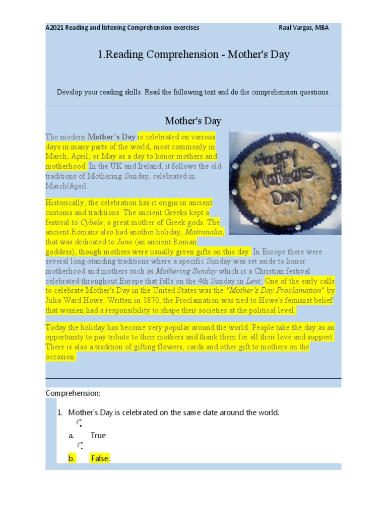 Reading And Listening Comprehension Exercises PDF Christmas