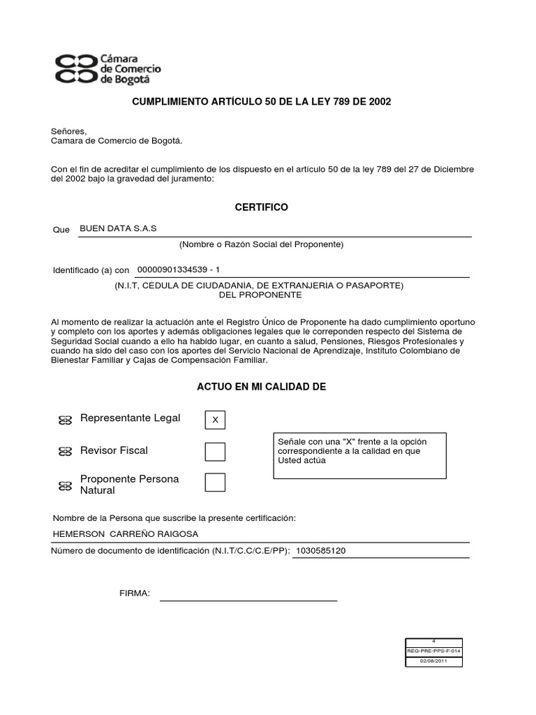 Modelo Cumplimiento Articulo 50 | PDF
