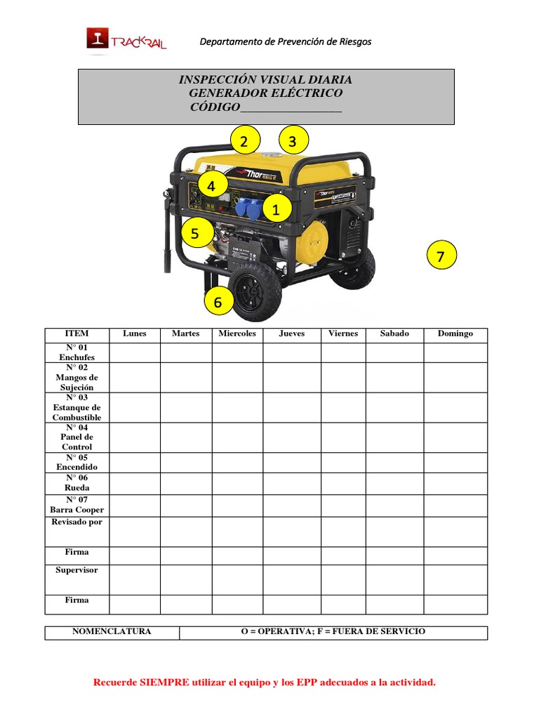 Check List Diario Generador Eléctrico | PDF