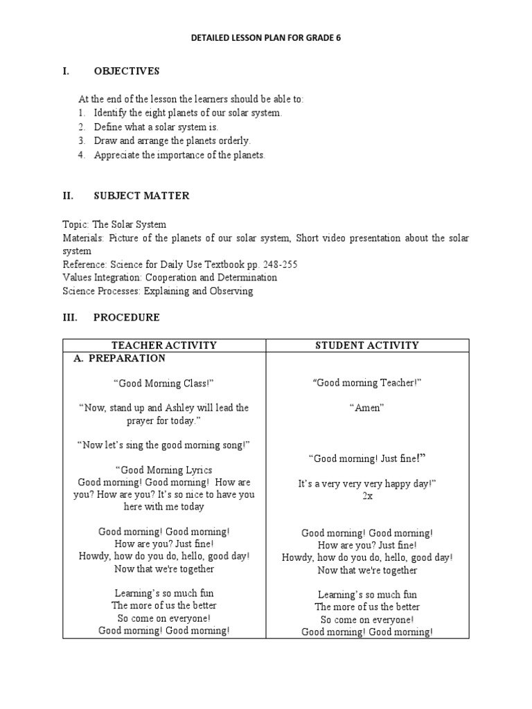 Grade 6 Solar System Lesson Plan | PDF | Jupiter | Solar System