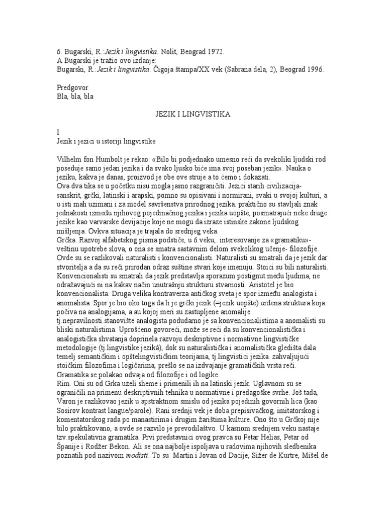 Ranko Bugarski Jezik I Lingvistika | PDF