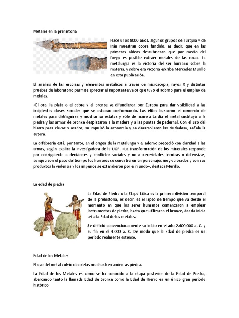 La Edad de los Metales en la Prehistoria | PDF | Bronce | Edad de Hierro