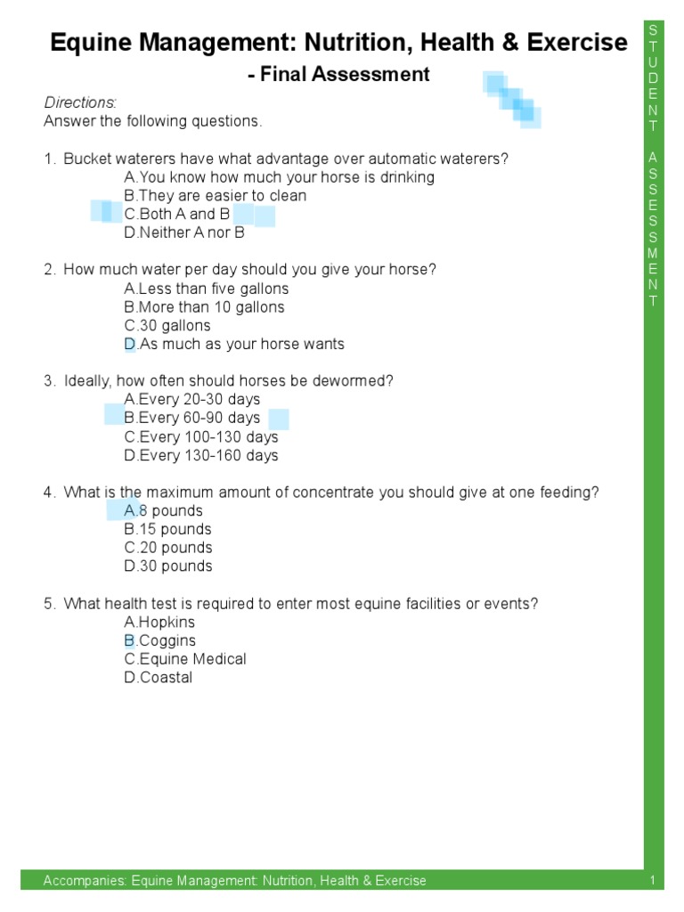 Equine Management Nutrition, Health & Exercise Final Assessment