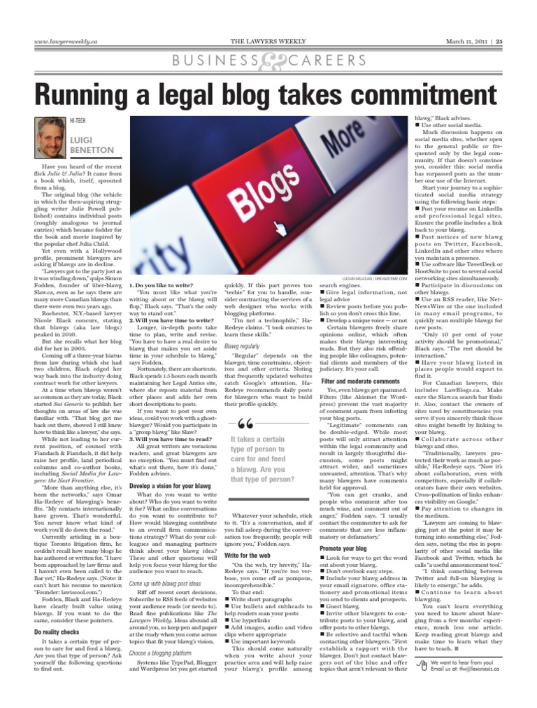 Running A Legal Blog Takes Commitment | PDF | Blog | Social Media