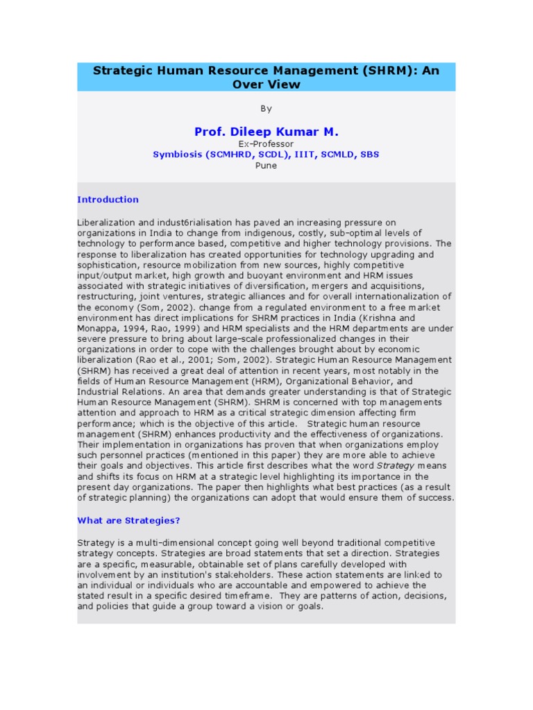 Strategic Human Resource Management | PDF