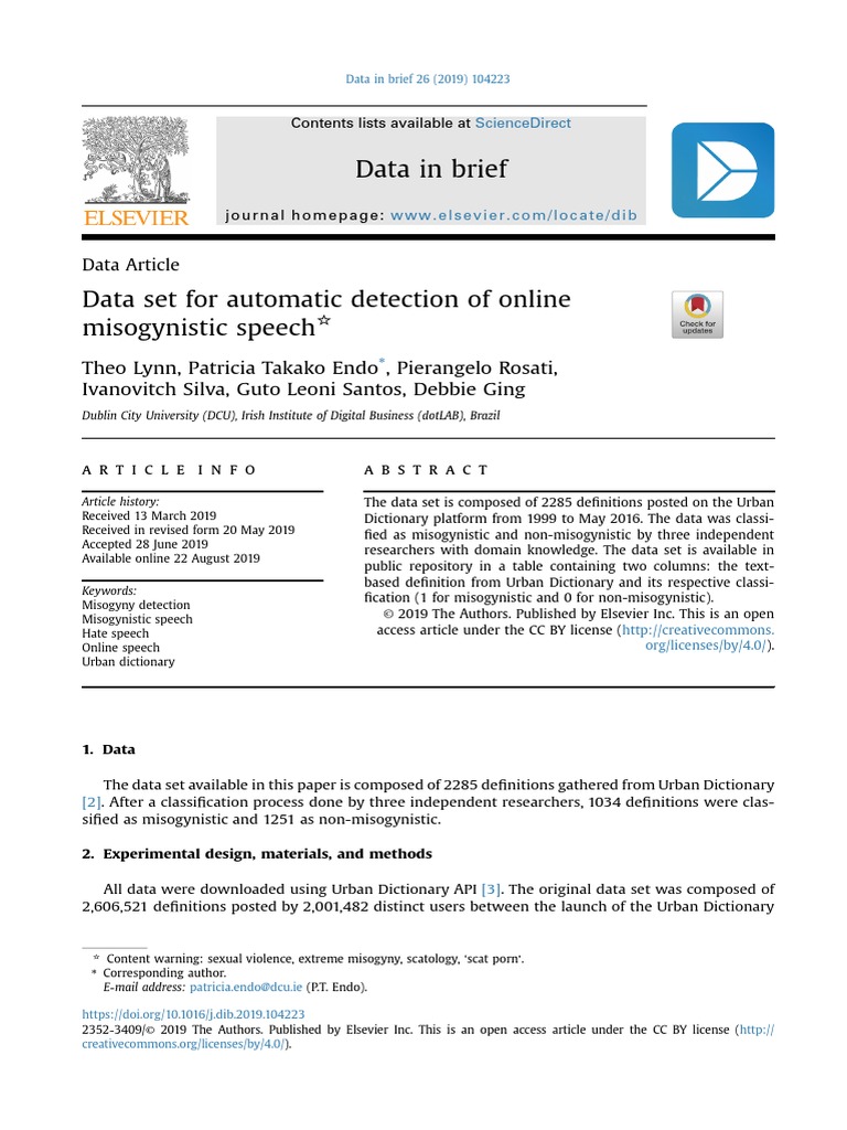 Lynn Et Al. 2019 Data Set For Automatic Detection of Online Misogyn