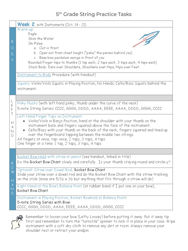 5th Grade String Instrument Tasks | PDF | String Instruments | Double Bass