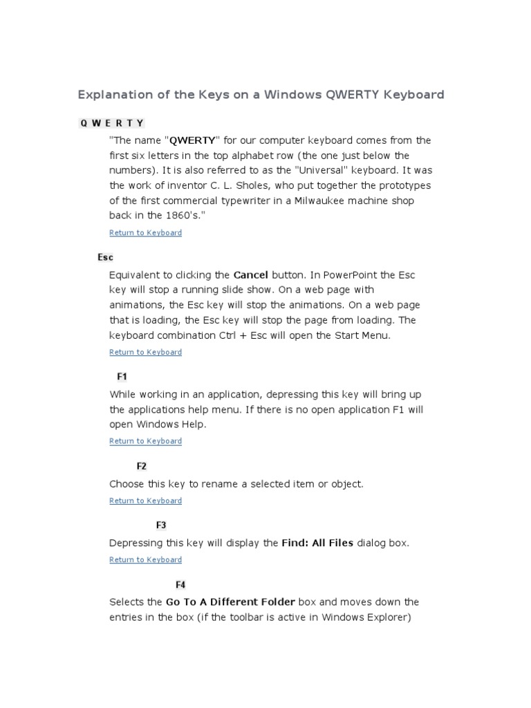 Explanation of The Keys On A Windows QWERTY Keyboard Download Free