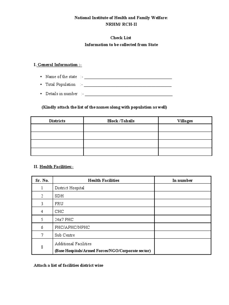 State Health Facilities Checklist | PDF | Health Care | Health Sciences