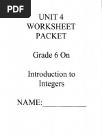 Unit 4 Worksheet Packet-Introduction To Integers | PDF