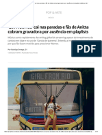 ‘Girl From Rio’ cai nas paradas e fãs de Anitta cobram gravadora por ausência em playlists