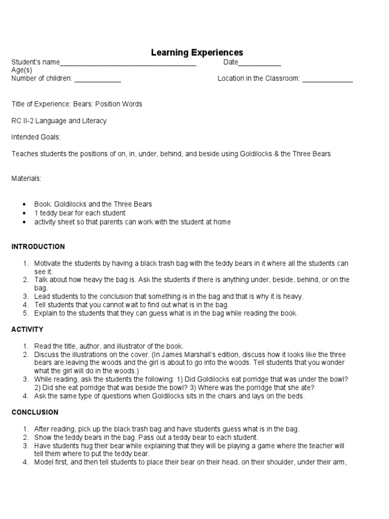 rc ii 2 language and literacy examples