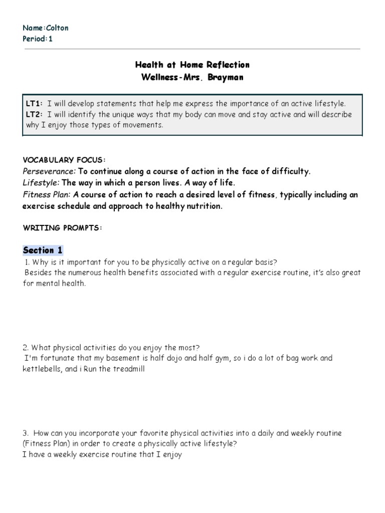Wellness Aol Distance Learning Reflection | PDF