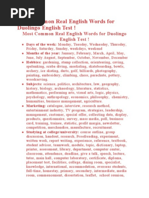 Most Common Real English Words for Duolingo English Test