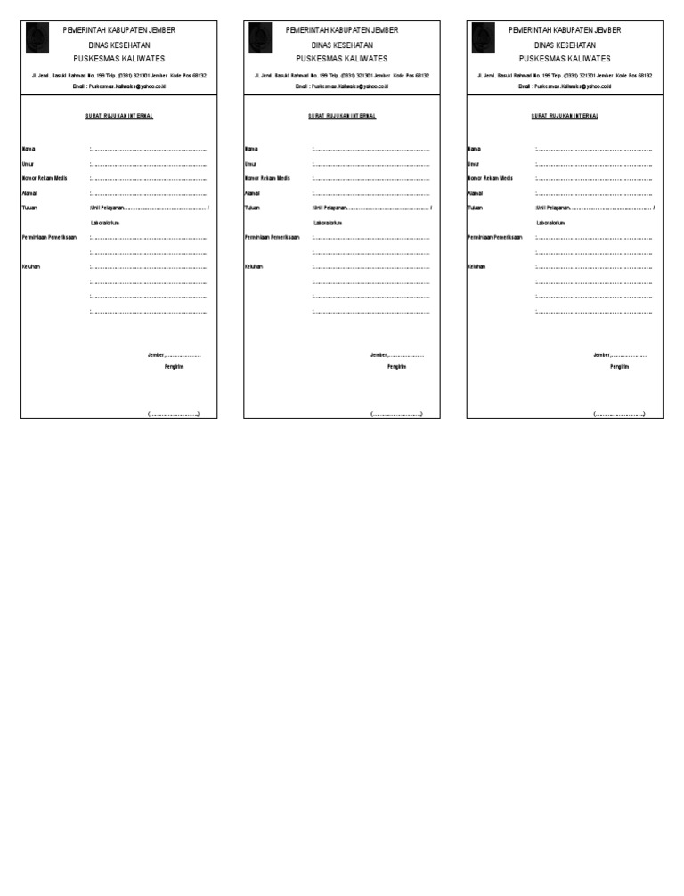 Surat Rujukan Internal Puskesmas Kaliwates | PDF