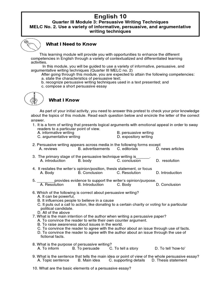 Persuasive Writing Techniques Module | PDF | Persuasion | Writers
