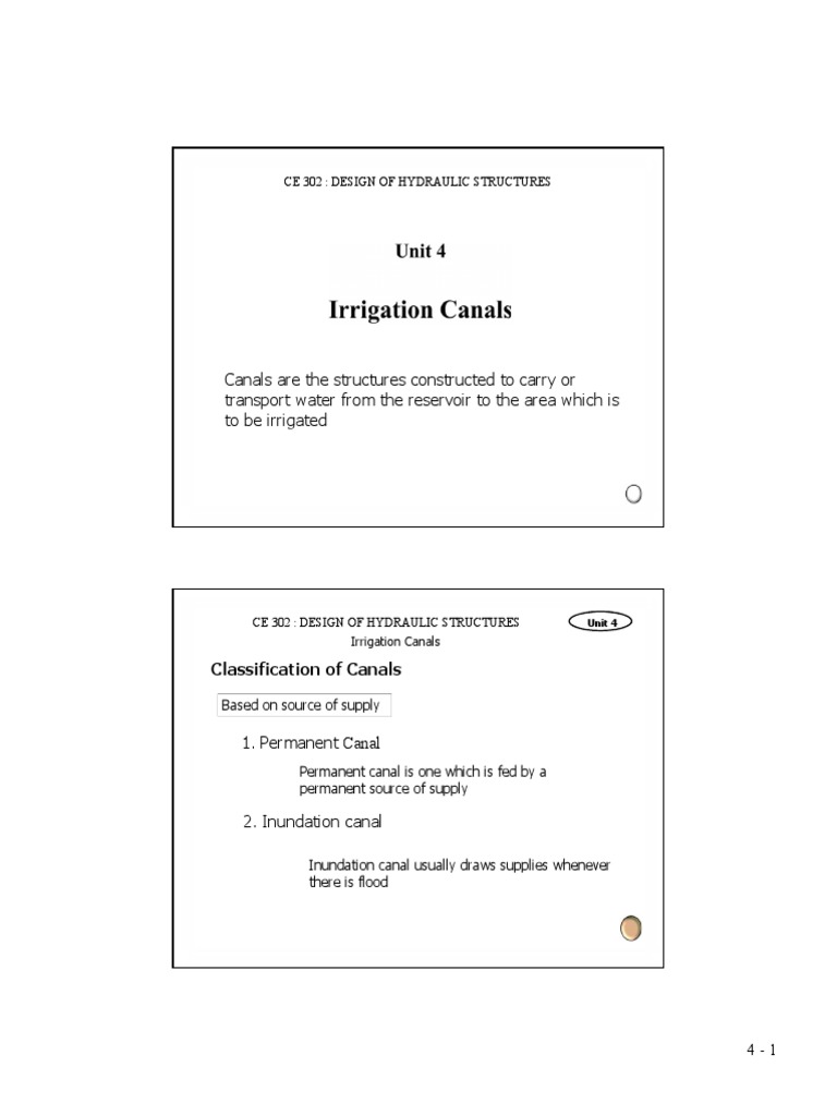 Unit 4 Irrigation Canals | PDF | Canal | Geomorphology