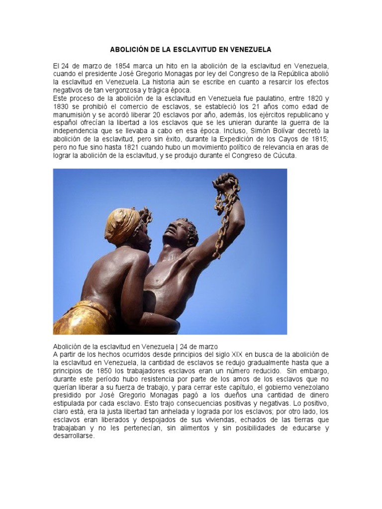 Abolición de La Esclavitud en Venezuela | PDF | Abolicionismo | Esclavitud