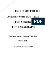 Writing Portfolio: Academic Year: 2020 - 2021 First Semester The Paragraph